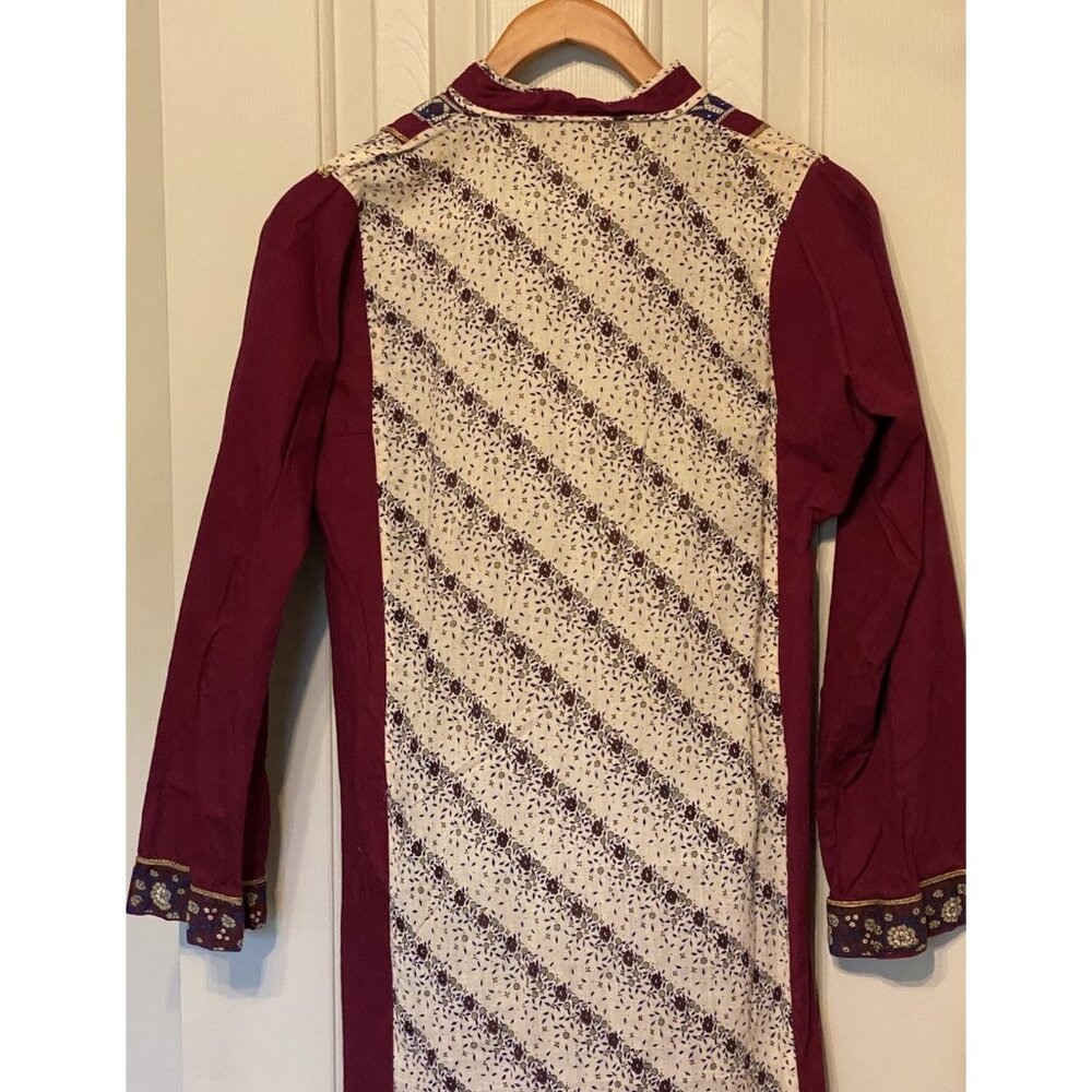 Women's M Maroon Long Sleeve Cotton Pakistani Indian Style Dress Punjabi Party - Picture 6 of 13